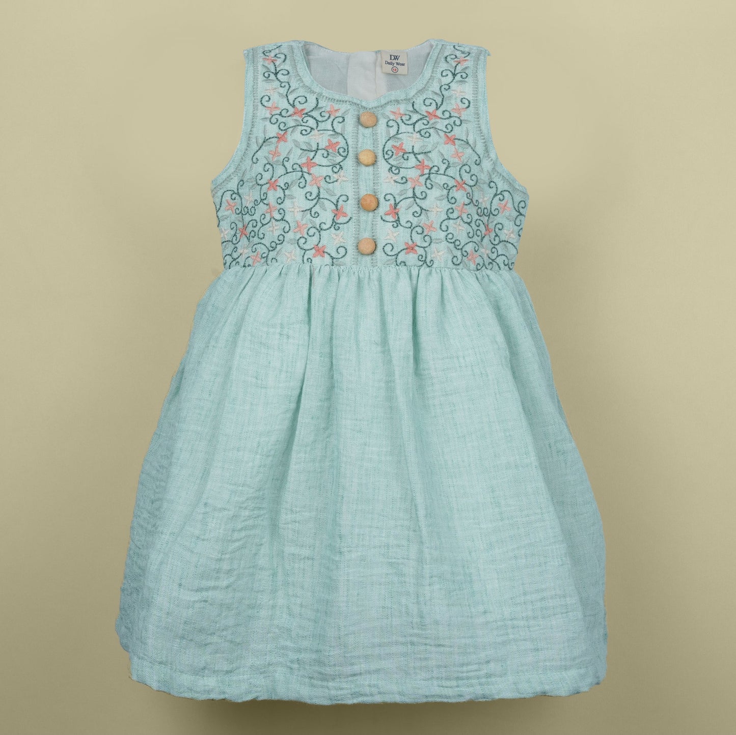 DW Girl's Light Blue Embroidered Party Frock (Sleeveless)