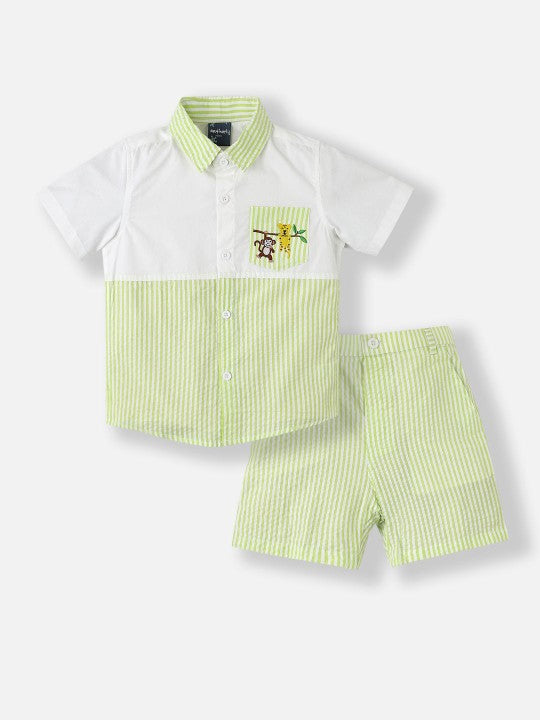 Striped Sky Blue Polo Shirt & Shorts Set