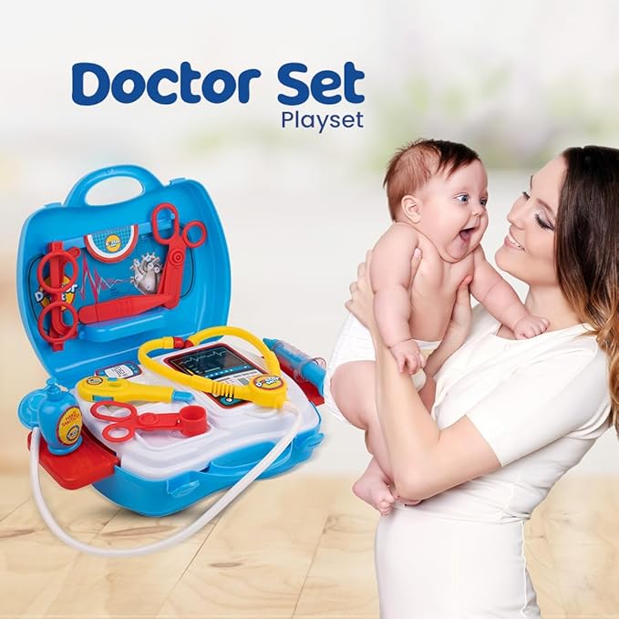 Doctor Set for Kids Doctor Set Doctor Set for Kids Girl Doctor Set for Kids Above 3 years Dr Set for Kids Doctor Kit Pretend Play Doctor Set with Foldable Suitcase & 18 Instruments (Blue)
