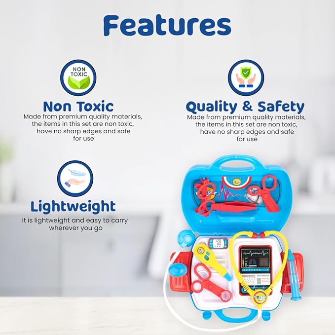 Doctor Set for Kids Doctor Set Doctor Set for Kids Girl Doctor Set for Kids Above 3 years Dr Set for Kids Doctor Kit Pretend Play Doctor Set with Foldable Suitcase & 18 Instruments (Blue)