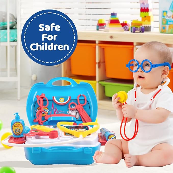 Doctor Set for Kids Doctor Set Doctor Set for Kids Girl Doctor Set for Kids Above 3 years Dr Set for Kids Doctor Kit Pretend Play Doctor Set with Foldable Suitcase & 18 Instruments (Blue)