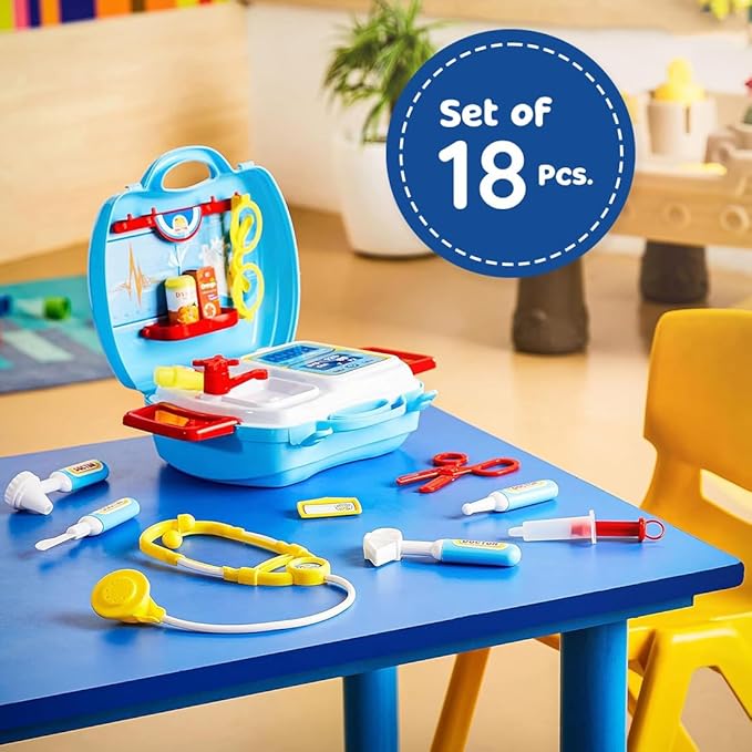 Doctor Set for Kids Doctor Set Doctor Set for Kids Girl Doctor Set for Kids Above 3 years Dr Set for Kids Doctor Kit Pretend Play Doctor Set with Foldable Suitcase & 18 Instruments (Blue)