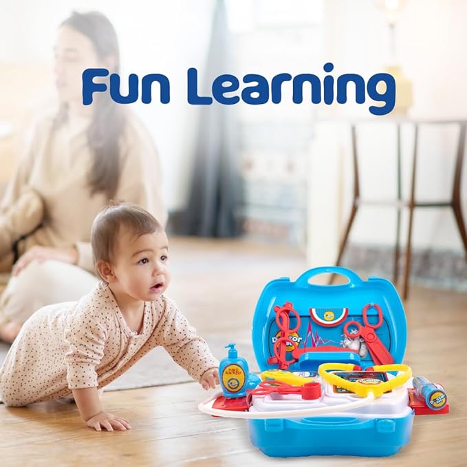 Doctor Set for Kids Doctor Set Doctor Set for Kids Girl Doctor Set for Kids Above 3 years Dr Set for Kids Doctor Kit Pretend Play Doctor Set with Foldable Suitcase & 18 Instruments (Blue)
