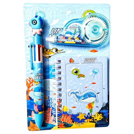 Pencil Space Stationery Set – Eraser, Sharpener & Colors – Gift (Pink)