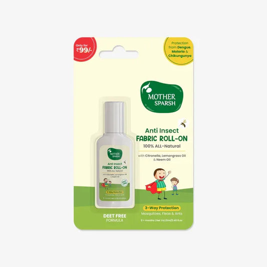 Mother Sparsh Natural Mosquito Repellent Fabric Roll-On, Babies, 3-Way Protection, 12ml