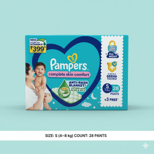 Pampers Small Diaper Pants S (4-8 kg) | 28 Pcs | Anti-Rash & Aloe Vera