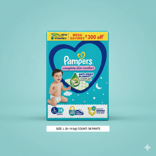 Pampers Large Diaper Pants L (9-14 kg) | 58 Pcs | Anti-Rash & Aloe Vera