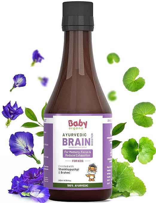 BabyOrgano Shankhpushpi & Brahmi Brain Booster Syrup – Memory & Focus Tonic for Kids (5–15 Years), 200ml