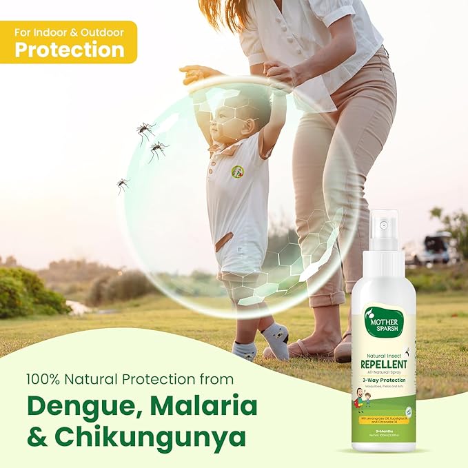 Mother Sparsh Natural Insect Repellent Spray, Citronella, Eucalyptus & Lemongrass Oil, 100% Protection, 100ml