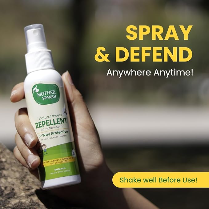Mother Sparsh Natural Insect Repellent Spray, Citronella, Eucalyptus & Lemongrass Oil, 100% Protection, 100ml