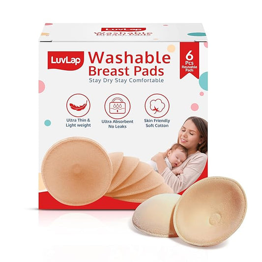 LuvLap Washable Maternity Nursing Breast Pads – 6 Pieces, Reusable, Leak-Proof