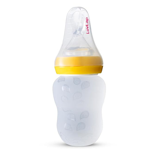 LuvLap Feeding Spoon with Squeezy Food-Grade Silicone Feeder Bottle – 180ml, BPA-Free, designed for infants and babies.