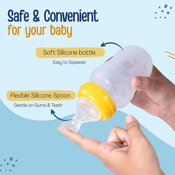 LuvLap Feeding Spoon with Squeezy Food-Grade Silicone Feeder Bottle – 180ml, BPA-Free, designed for infants and babies.