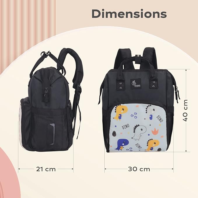 R for Rabbit Caramello Dino Diaper Bag – Large Capacity with 11 Pockets, Insulated Bottle Holders, Water-Resistant & Multi-Functional Backpack