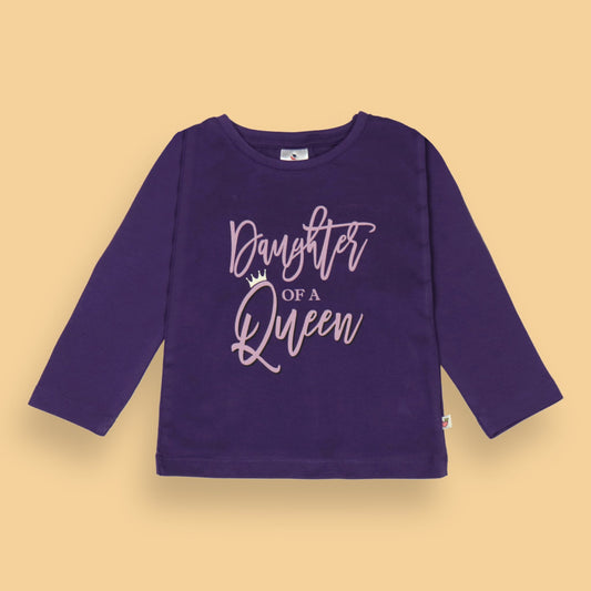 Ollypop Girl Purple 'Daughter of a Queen' Placement Print Cotton Full Sleeve T-Shirt