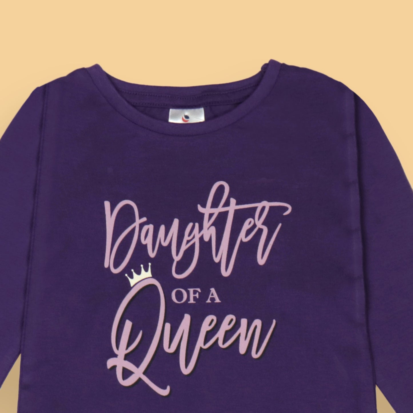 Ollypop Girl Purple 'Daughter of a Queen' Placement Print Cotton Full Sleeve T-Shirt