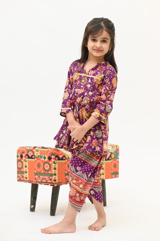 Girls' Kesari Pure Cotton Ethnic Set – Soft, Traditional Outfit for Festive Occasions