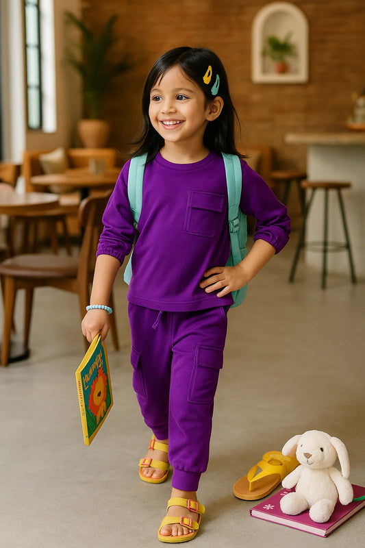 Purple Playdate Ready: Full-Sleeve Top & Joggers Combo