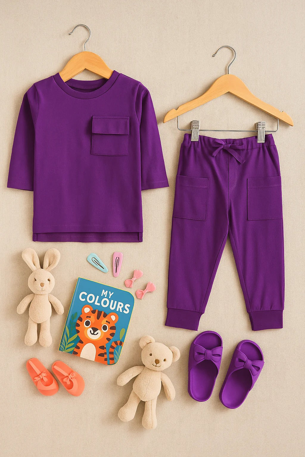 Purple Playdate Ready: Full-Sleeve Top & Joggers Combo