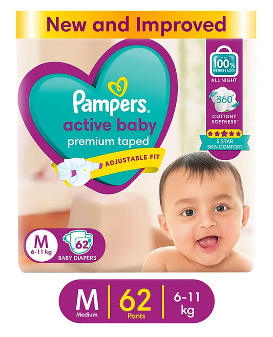 P&G Pampers Diaper Pants, Premium Taped & Adjustable Fit, Suitable for All Skin Types - 62 Pcs