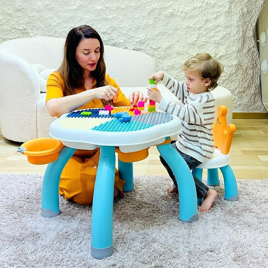 R for Rabbit Little Genius Regal Kids Table and Chair Set – Sturdy, Ergonomic Furniture for Toddlers – Lake Blue Multi Color