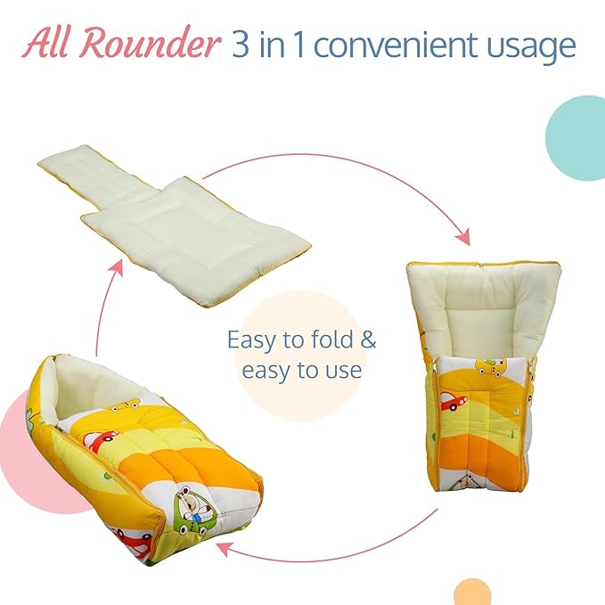 Haus & Kinder 3-in-1 Baby Bed, Sleeping Bag & Carry Nest – Cotton Bedding for Newborns & Infants | Portable & Unisex Bassinet