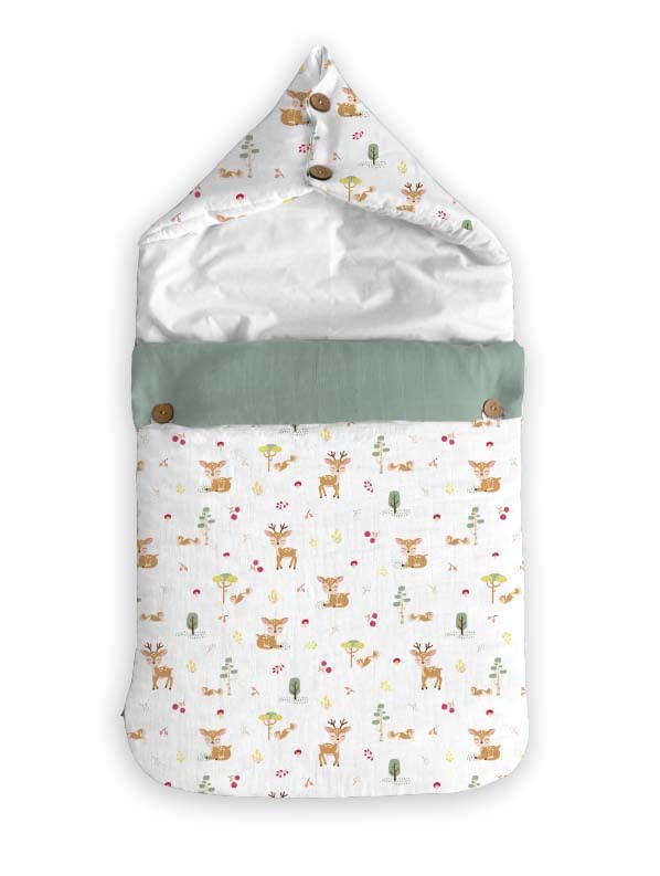 Haus & Kinder 3-in-1 Baby Sleeping Bag & Carry Nest | Cotton Bedding Set for Infants & Newborns | Portable, Travel-Friendly & Skin-Safe | 0–12 Months (Whimsical Woodland)