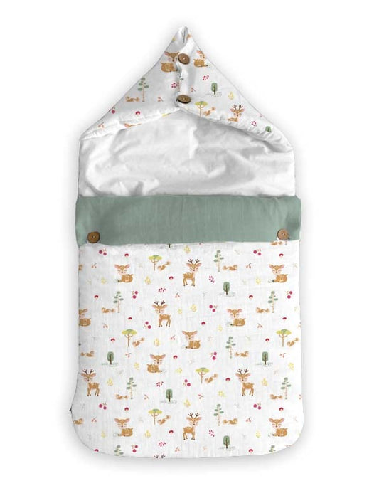 Haus & Kinder 3-in-1 Baby Sleeping Bag & Carry Nest | Cotton Bedding Set for Infants & Newborns | Portable, Travel-Friendly & Skin-Safe | 0–12 Months (Whimsical Woodland)