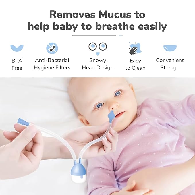 R for Rabbit Snowy Nasal Aspirator – BPA-Free, Anti-Backflow, Easy-to-Clean with Antibacterial Filters & Compact Design for Safe Baby Care