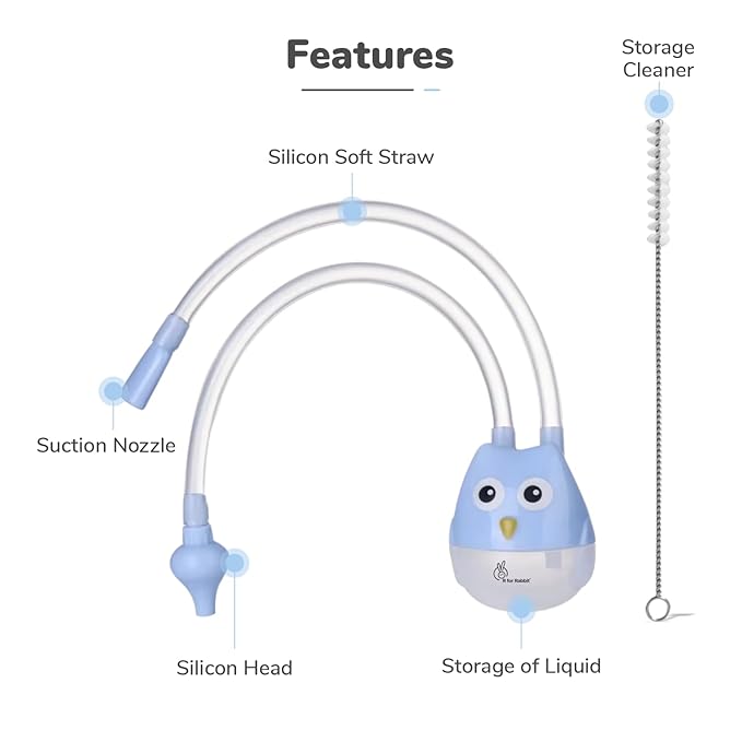 R for Rabbit Snowy Nasal Aspirator – BPA-Free, Anti-Backflow, Easy-to-Clean with Antibacterial Filters & Compact Design for Safe Baby Care