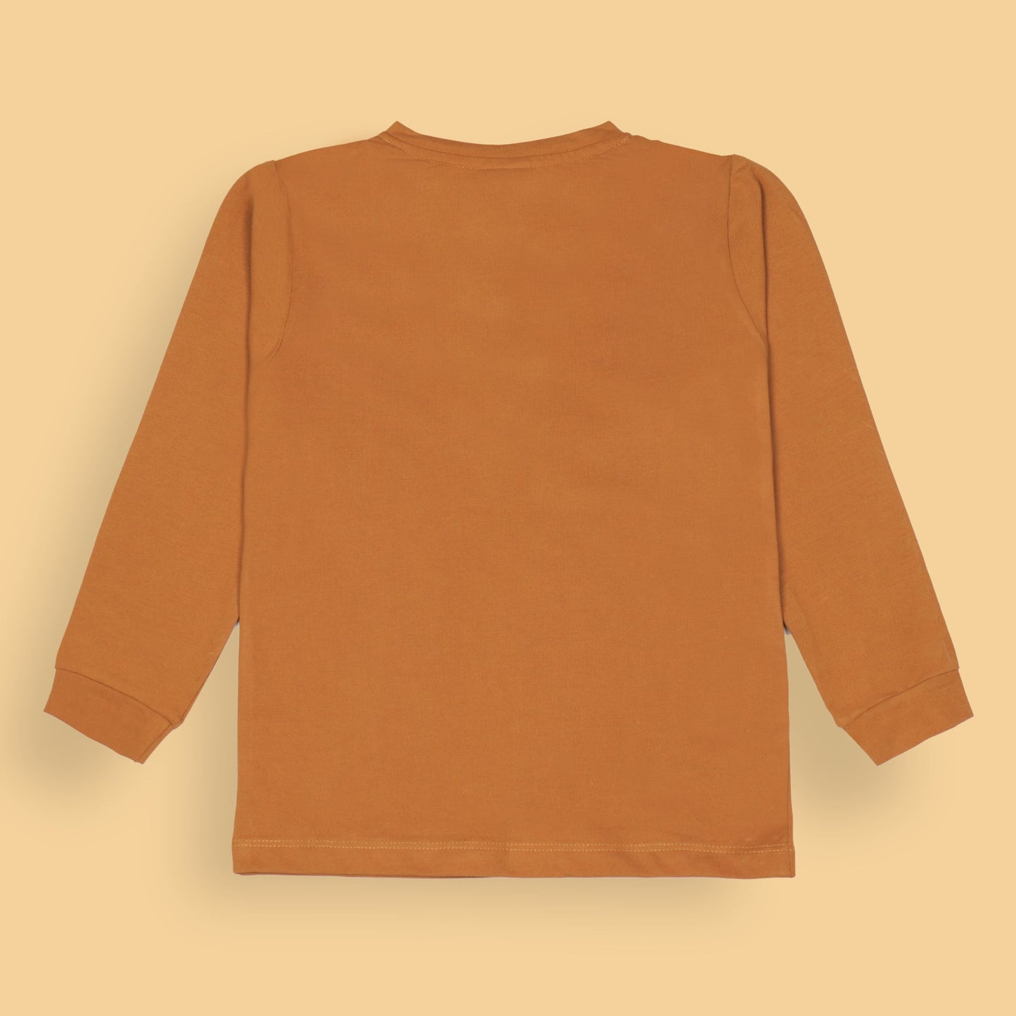 Ollypop Boys’ Solid Orange Cotton T-Shirt – Full Sleeves, Round Neck with Buttons, Essential Winter & Monsoon Wear
