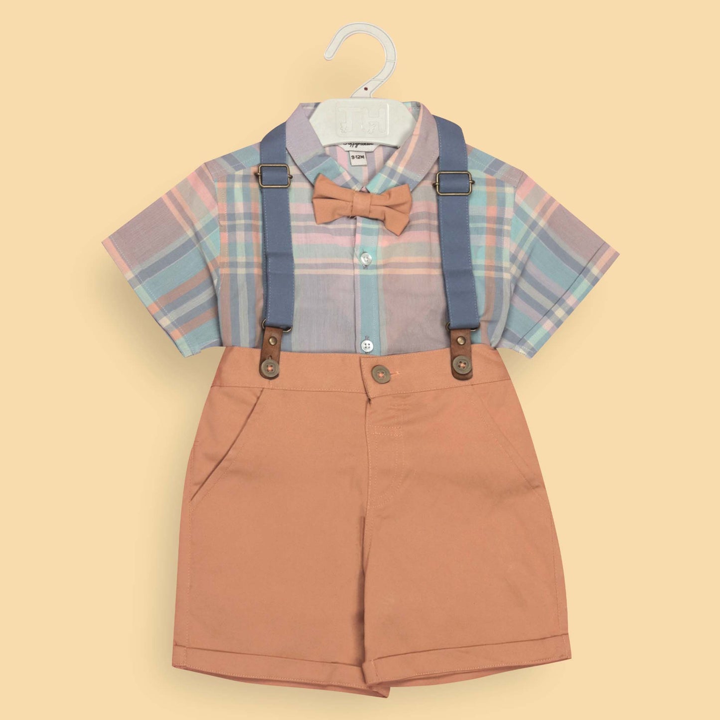 Toffyhouse Orange Checked Romper for Boys – Stylish Knee-Length Dungaree