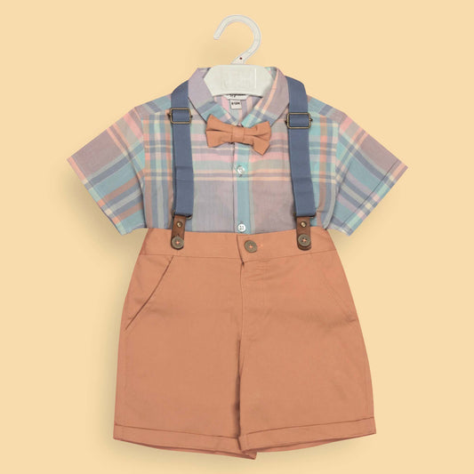 Toffyhouse Orange Checked Romper for Boys – Stylish Knee-Length Dungaree