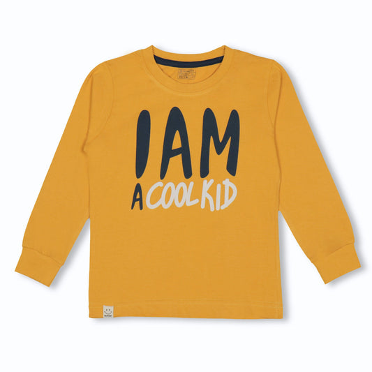 Orange ‘I AM A COOL KID’ T-Shirt – NIOMODA Boys’ Full Sleeves, Soft Cotton Comfort+ for Outdoor Play & Fun