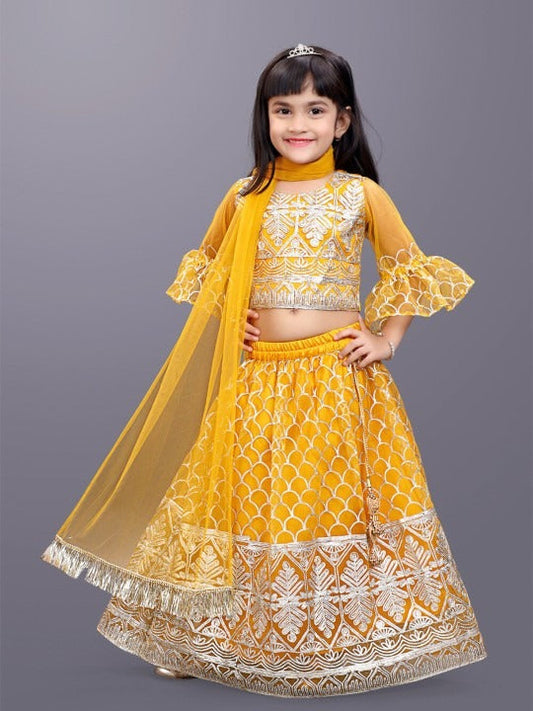 Orange Embroidered Lehenga Choli Set by Satyam Fab – Girls' Party & Festival Ethnic Wear