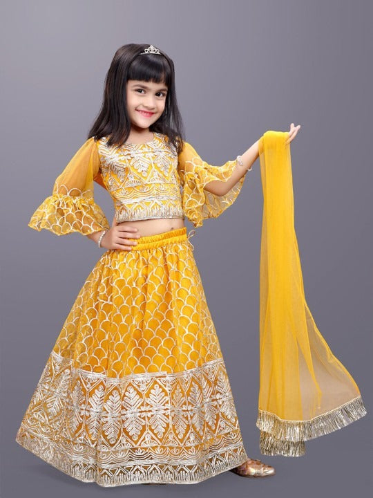 Orange Embroidered Lehenga Choli Set by Satyam Fab – Girls' Party & Festival Ethnic Wear