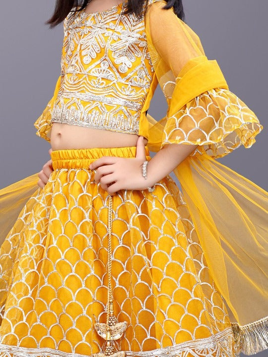 Orange Embroidered Lehenga Choli Set by Satyam Fab – Girls' Party & Festival Ethnic Wear