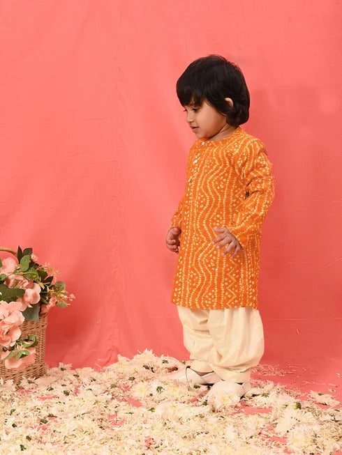 Elegant Maharaja – Boys’ Orange Ethnic Wear Combo