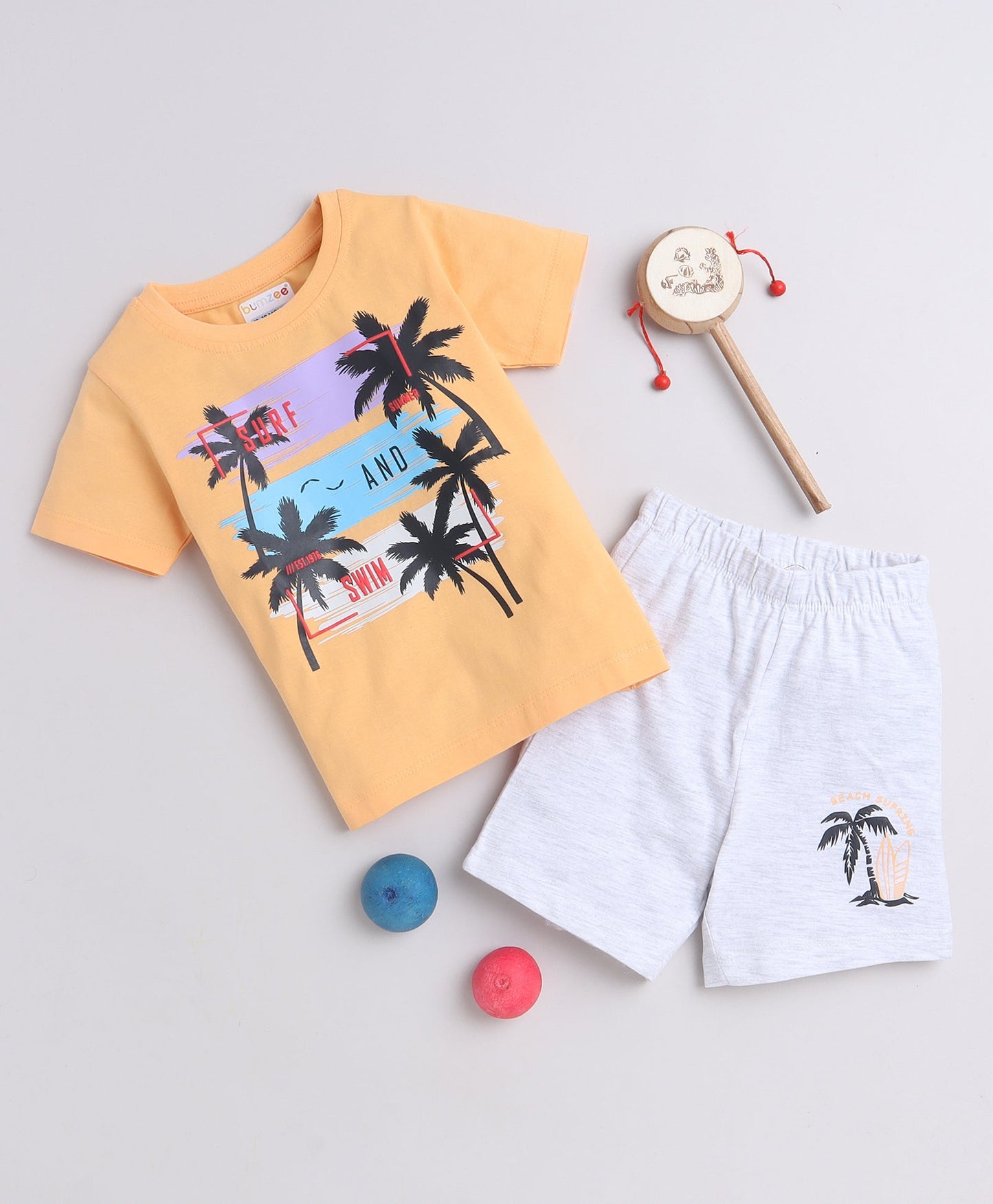Beach Days – Bumzee Boys’ Orange T-Shirt & Shorts Cotton Set