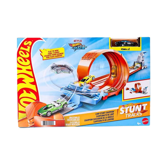 Hot Wheels Loop Stunt Champion Track Set – Dual Loop, Spring Ramp & 1 Car (Orange)