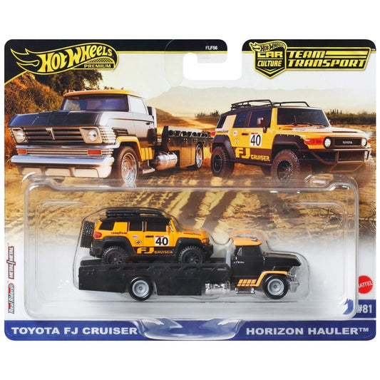 Hot Wheels Team Transport: Toyota FJ Cruiser 1:64 Scale Car & Hauler Set for Collectors