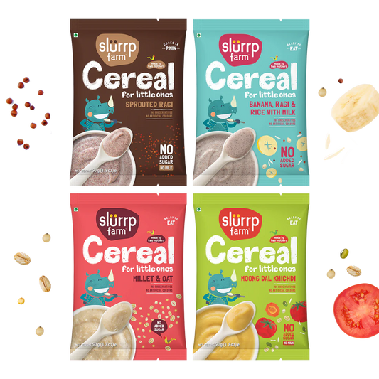 Slurrp Farm First Food Trial Pack Combo Sprouted, Banana, Millet and Moong Dal (Pack of 4)
