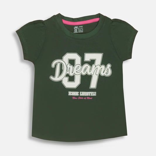 Girls’ Breathable Green T-Shirt by Pink Rabbit – “New State of Mind” Inspirational Quote
