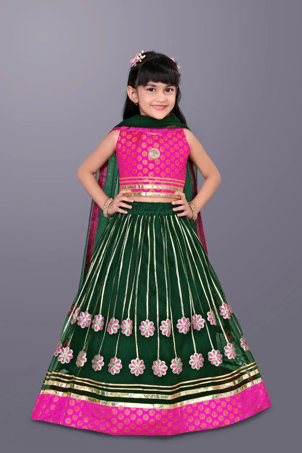 Elegant Pink Choli with Green Lehenga by Satyam Fab – Embroidered Festival & Partywear