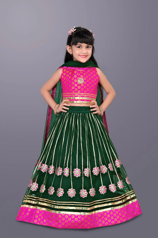 Elegant Pink Choli with Green Lehenga by Satyam Fab – Embroidered Festival & Partywear