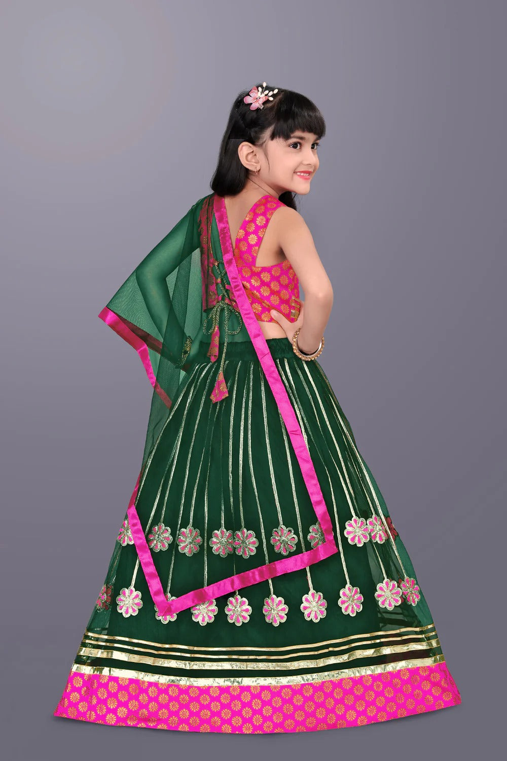 Elegant Pink Choli with Green Lehenga by Satyam Fab – Embroidered Festival & Partywear