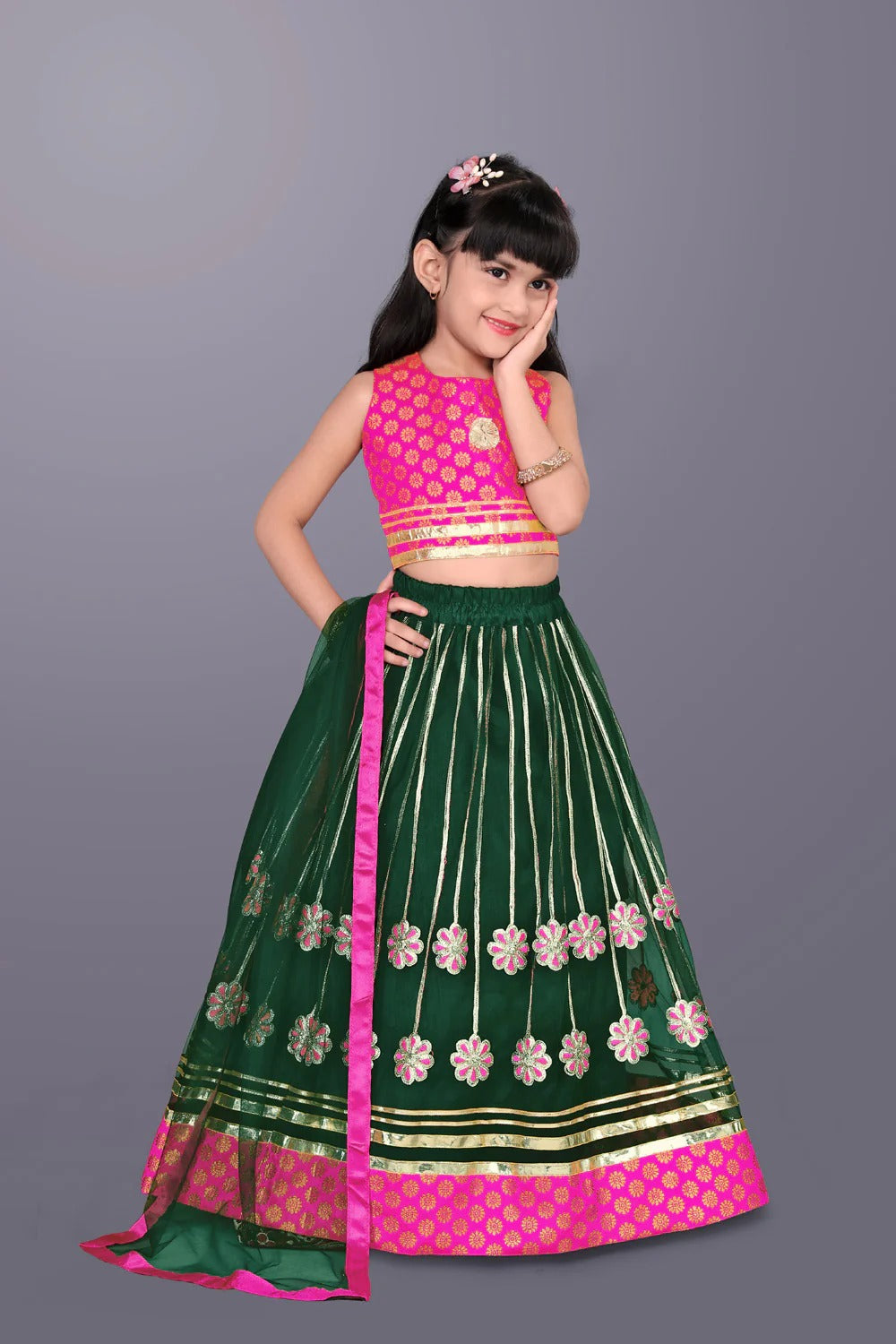 Elegant Pink Choli with Green Lehenga by Satyam Fab – Embroidered Festival & Partywear