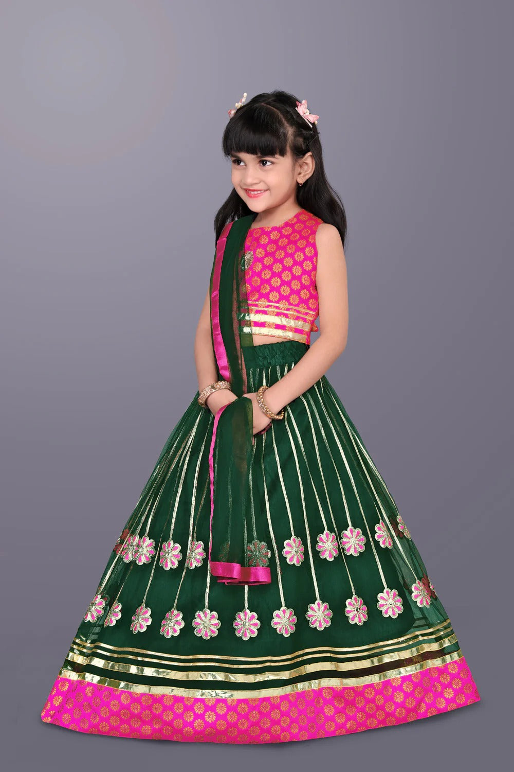 Elegant Pink Choli with Green Lehenga by Satyam Fab – Embroidered Festival & Partywear