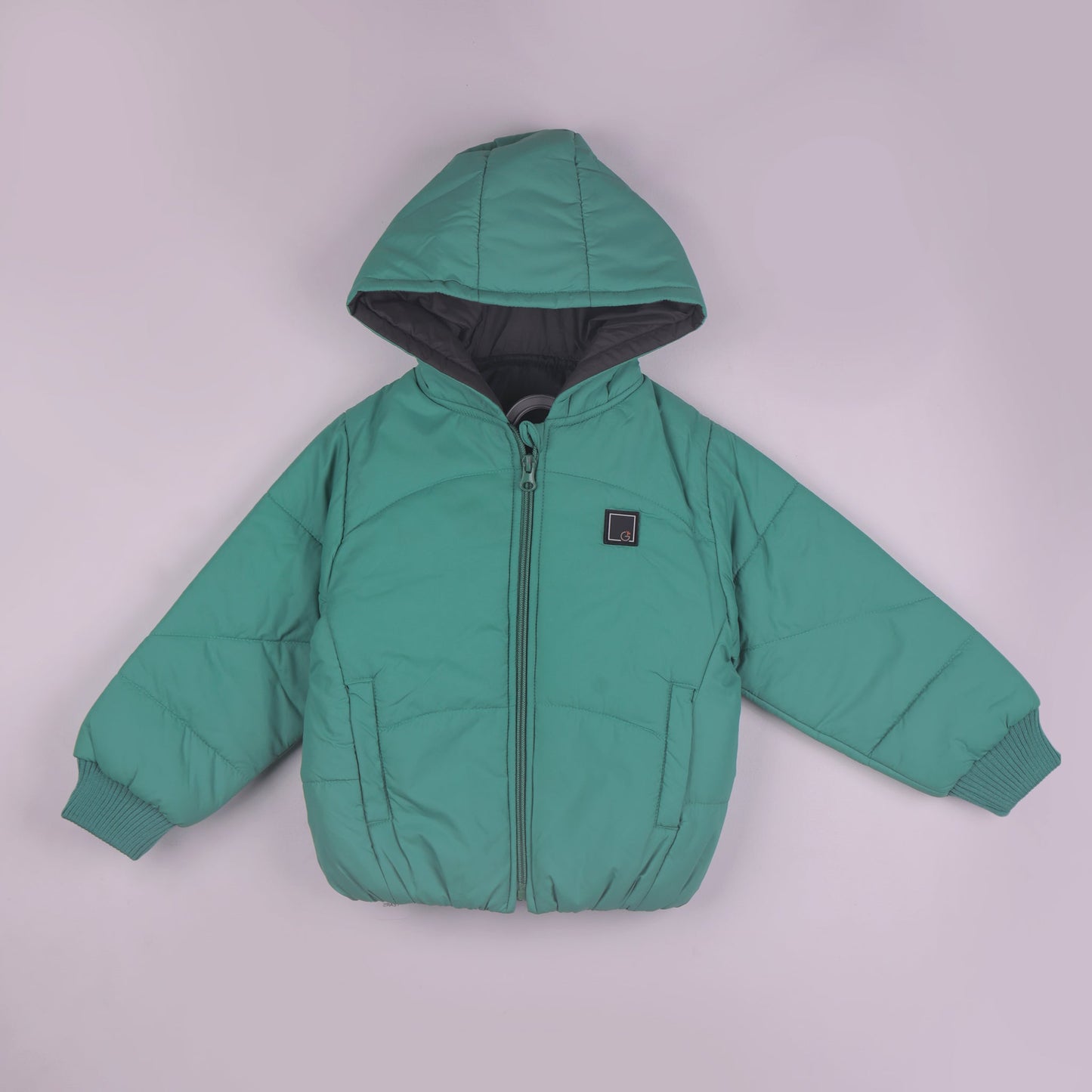Smart Outdoor Green Quilted Jacket for Boys | Little Kangaroos Full Sleeve Hooded Zip-Up