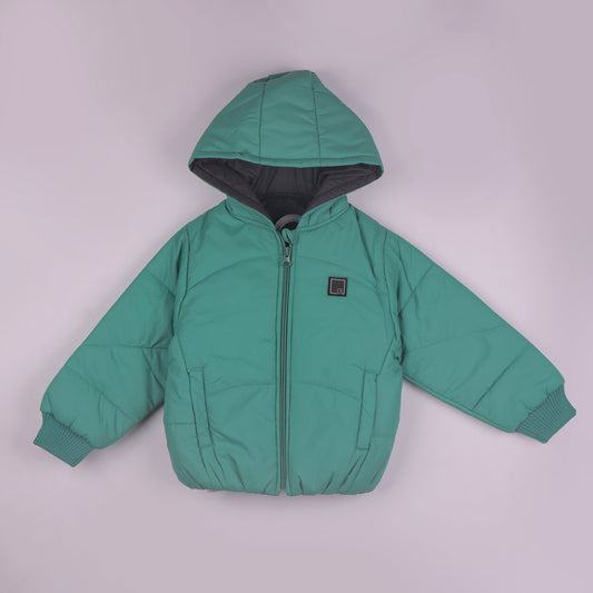 Smart Outdoor Green Quilted Jacket for Boys | Little Kangaroos Full Sleeve Hooded Zip-Up